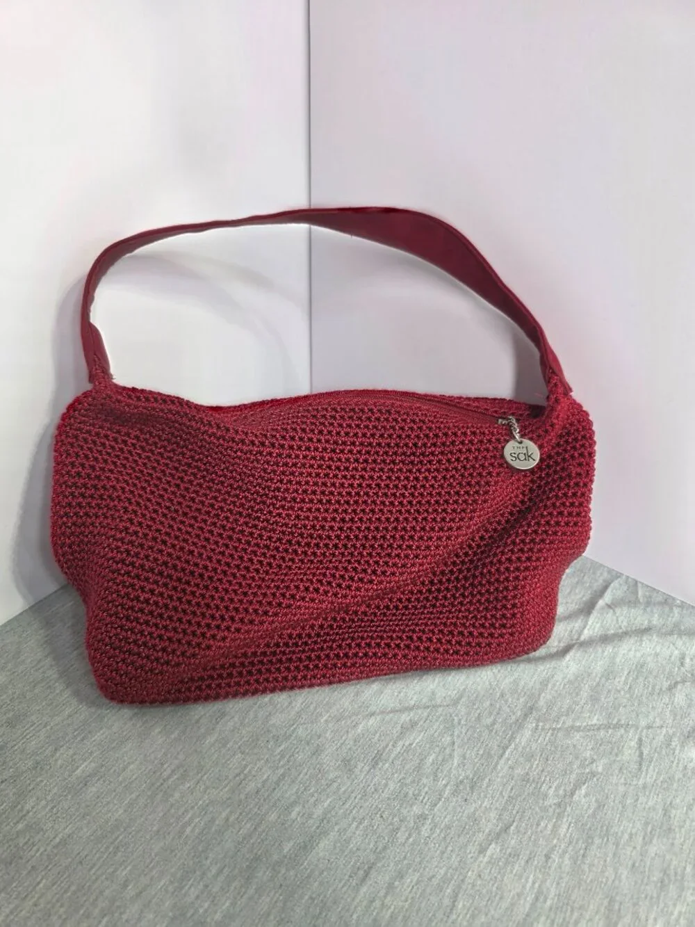 The Sak Crochet Hobo Bag Burgundy Red Shoulder Purse